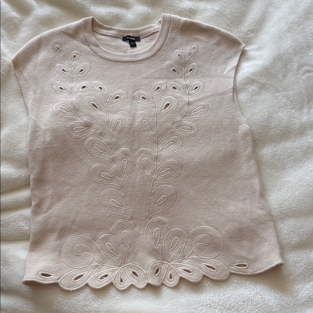 Express Cream Embroidered Tank Top